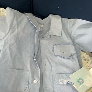 Little Me Blue Baby Top with Elephant Patch Coat and Matching Blue & White Pants